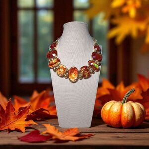 Chunky Necklace Iridescent Faceted Imitation Fire Stone Runway Statement 18"